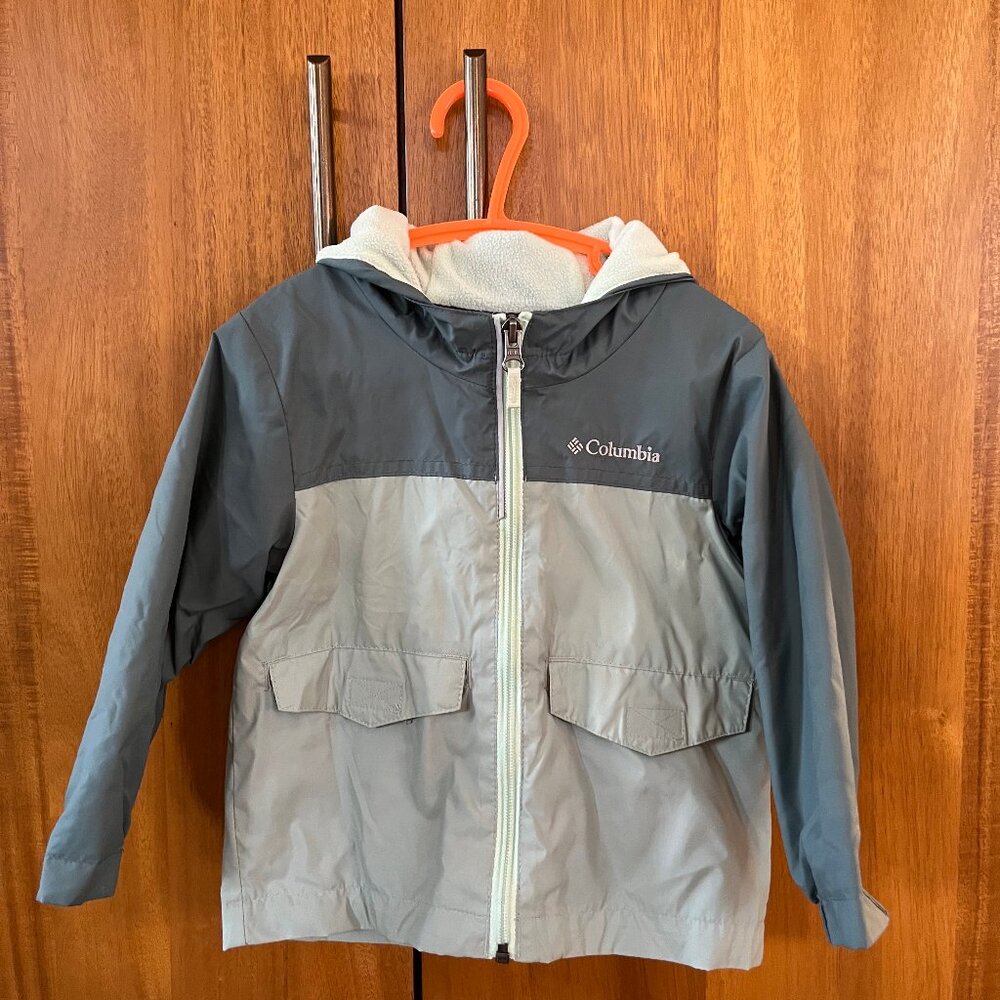 Columbia Rain Jacket Kids 2T Hooded Waterproof Gray Colorblock Fleece Lined